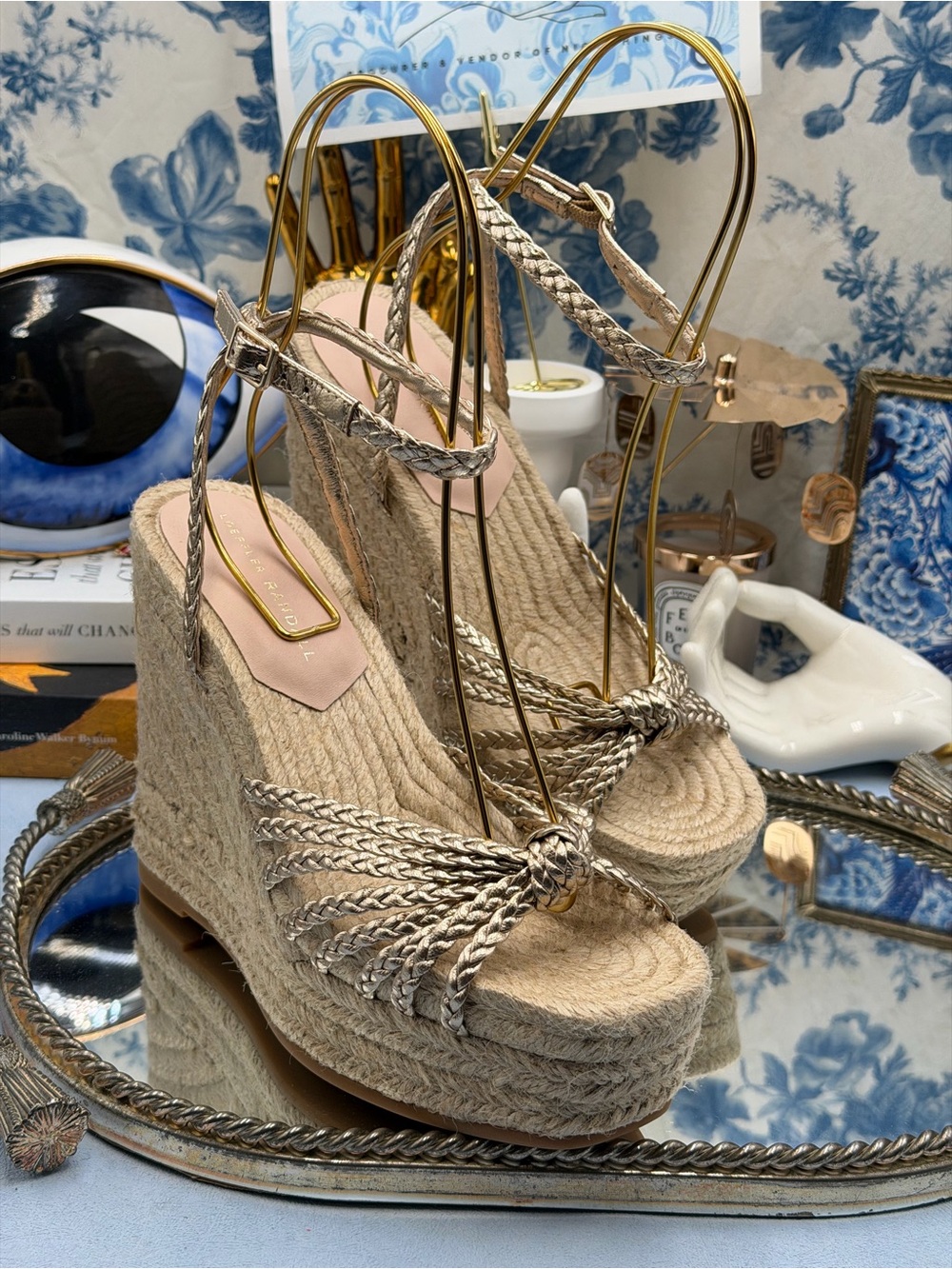 🆕 LOEFFLER RANDALL 🧿 NWOB Pamela Mignon Pale Gold Metallic Leather Wedge, Sz 7 - Picture 6 of 13